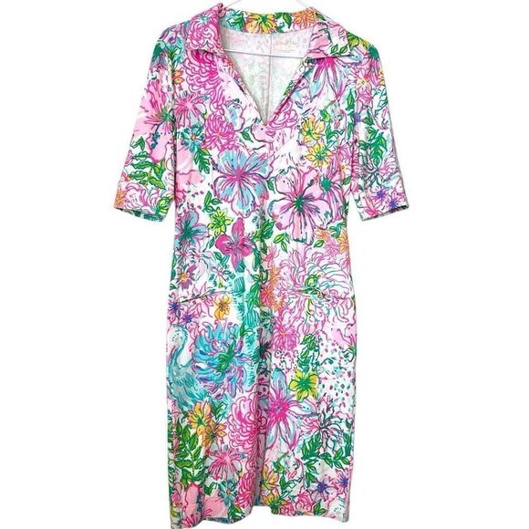 Lilly Pulitzer Floral Short Sleeve Button Front Multicolor Shirt Dress Size XS - Picture 1 of 7